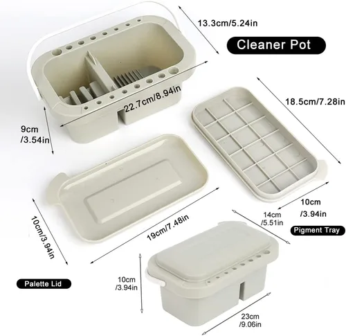 Miniatura 9 de Bibabala Limpiador de pinceles de pintura al óleo con bandeja de paleta de pintura, tazas de pintura con tapas, soporte para pinceles de pintura