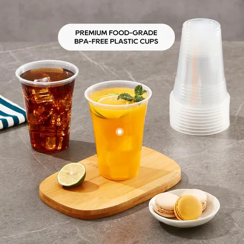 Miniatura 4 de Paquete de 100 vasos de plástico transparente de 16 onzas, vasos para bebidas frías para fiestas, vasos desechables transparentes para frutas