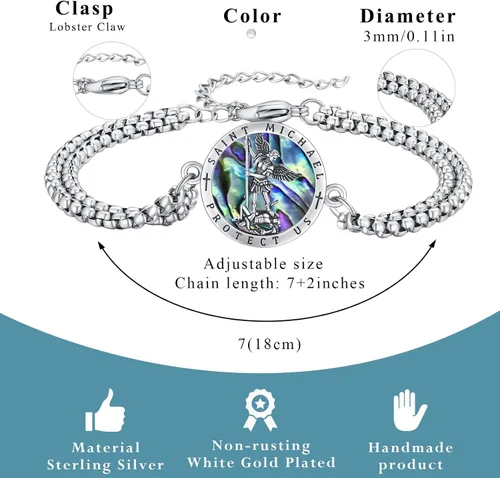 Miniatura 6 de Pulsera unisex de San Miguel/Cristóbal/Benedicto/Jude/José/Guadalupe/Ángel de la Guarda/Santa Muerte Pulsera de plata de ley 925 con cadena de doble
