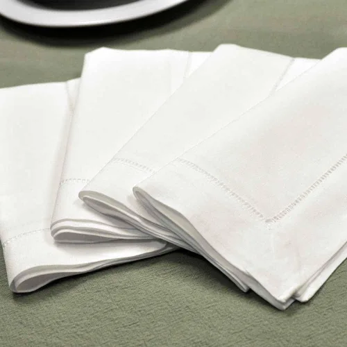 Miniatura 5 de Bumblebee Linens Servilletas de cena con dobladillo de mezcla de algodón de lino blanco - Juego de 4 servilletas de tela con dobladillo de escalera