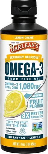 Barlean's Suplemento líquido de aceite de pescado Omega 3 para hombres y mujeres, 1080 mg de ácido graso EPA y DHA, promueve la salud del cerebro y