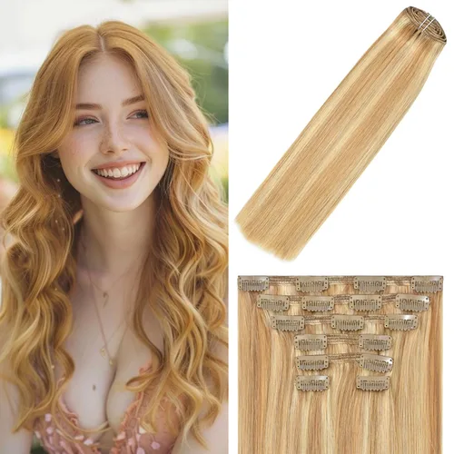Miniatura 12 de WindTouch - Extensiones de cabello humano Remy con pinzas, color rubio decolorado combinado con balayage, para cabello rubio, 2.47 onzas, N.°