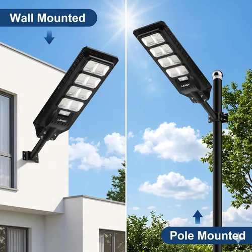 Miniatura 7 de LANGY 2PACK Luces solares de calle para exteriores 200000 lúmenes con control remoto, sensor de movimiento de atardecer a amanecer, lámpara solar