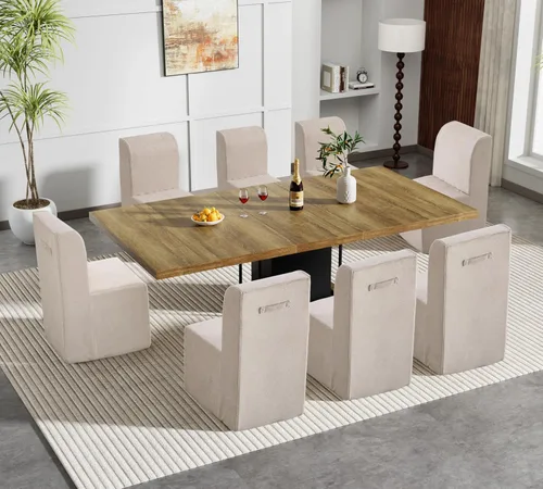 Miniatura 10 de Juego de mesa de comedor de mármol sintético blanco para 10, juego de mesa de comedor extensible de 11 piezas de 63 a 94 pulgadas con 10 sillas