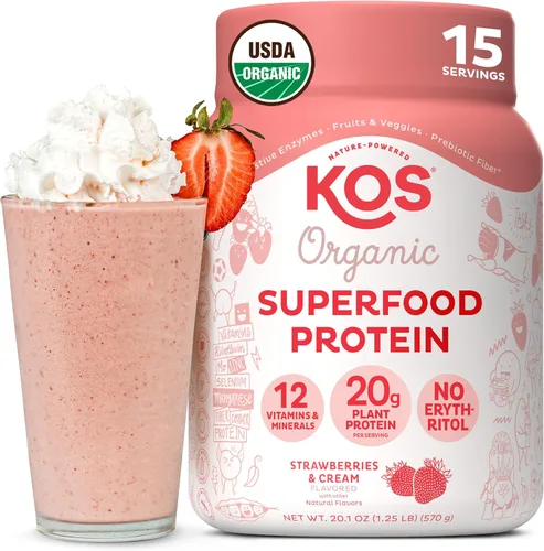 Miniatura 12 de KOS Proteína en polvo a base de plantas, muffin de arándano - Superalimento de proteína de guisantes orgánico con mezcla de espirulina y apoyo