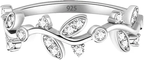 Miniatura 2 de Lavencious - Anillo de compromiso de plata esterlina 925 en forma de rama de olivo ondulada con piedras de circonita cúbica transparente