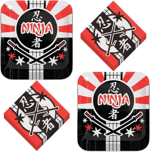 Miniatura 5 de HOME & HOOPLA Ninja Warrior - Suministros para fiestas de karate – Juego de platos cuadrados de papel para pastel de postre y servilletas