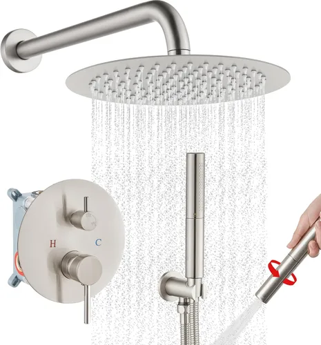 Miniatura 19 de Airuida Accesorios de ducha de 2 funciones, juego de grifo de ducha montado en la pared para baño, ducha de mano de latón de alta presión con cromo