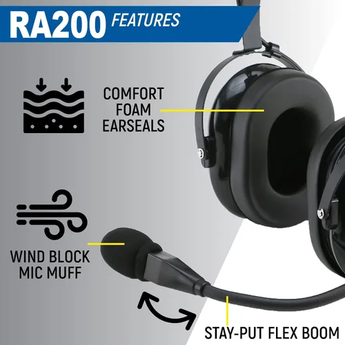 Miniatura 5 de Rugged Air RA200 auriculares para pilotos de aviación general, color negro
