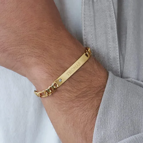 Miniatura 2 de MyNameNecklace Pulsera de plata de ley 925 chapada en oro y grabado personalizado para el día del padre