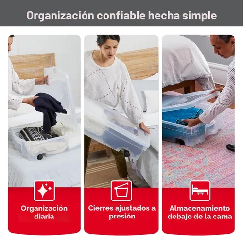 Miniatura 3 de Rubbermaid Cajas de almacenamiento de perfil bajo bajo de 68 cuartos de galón con tapas dobles con bisagras y ruedas giratorias fáciles de rodar
