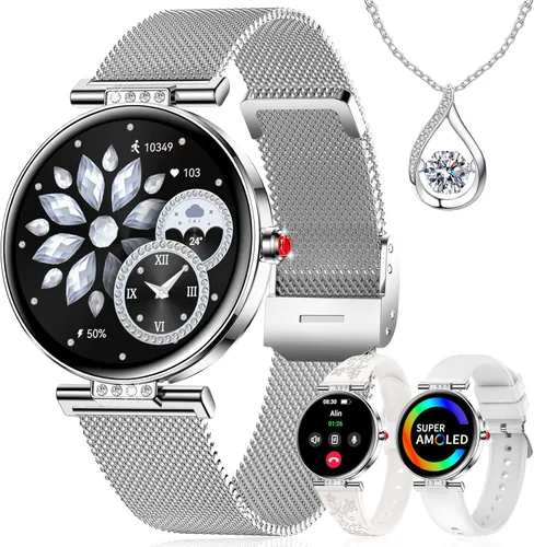 Miniatura 10 de AMOLED - Reloj inteligente para mujer con pantalla pequeña de 1.19 pulgadas para teléfonos iPhone / Android con llamada Bluetooth, frecuencia 1-Oro