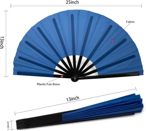 Miniatura 2 de QIRMIZI Abanico plegable grande de 10 piezas para rave de mano, abanicos para Kung Fu, Tai Chi, Danza, Festivales de Música, Carnavales, bodas