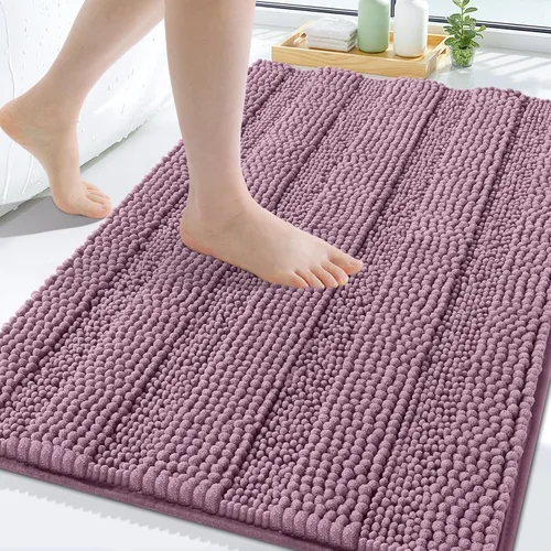 Miniatura 123 de Grandaily Alfombras de baño de felpilla a rayas de 24 x 16 pulgadas, extra gruesas y suaves, absorbentes, parte trasera de goma, alfombra de ducha