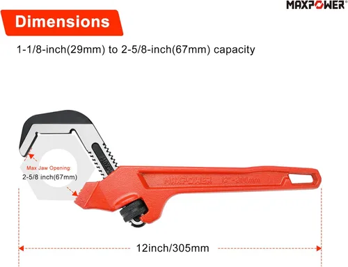 Miniatura 2 de MAXPOWER Llave hexagonal ajustable de 12 pulgadas, roja, de hierro fundido