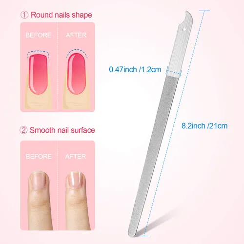 Miniatura 4 de Mudder Paquete de 8 limas de uñas de diamante de acero inoxidable de doble cara de metal para uñas de los pies, manicura para mujeres y hombres