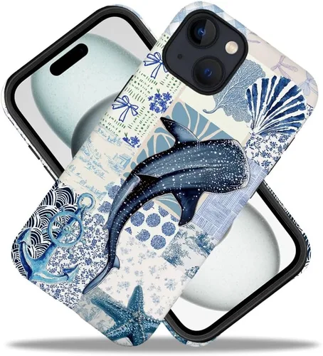 Miniatura 2 de DAIZAG Funda compatible con iPhone 13, funda duradera de protección contra golpes para niñas y mujeres, tema de retazos azul océano Tema