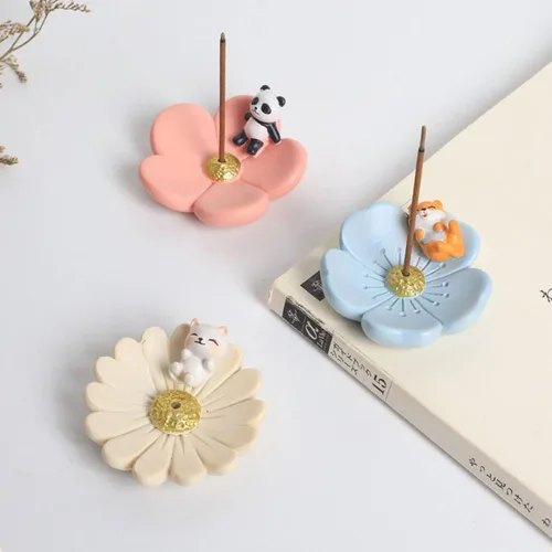 Miniatura 5 de Soporte de incienso de estilo japonés para palos, bonitas flores de cerámica hecho a mano para quemador de incienso o atrapador de cenizas
