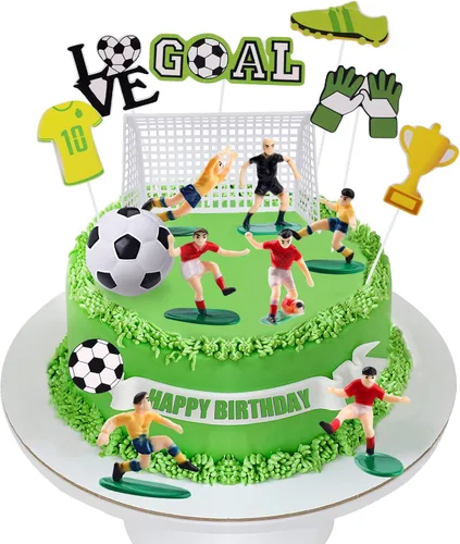 Miniatura 4 de Decoración para pastel de fútbol, 18 piezas, decoración de pastel de fútbol, portería, pasteles, cupcakes, figura de jugador de fútbol para hombres 3