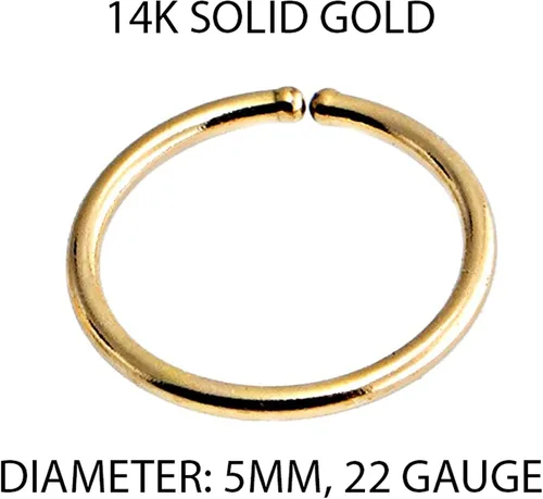 Miniatura 2 de Aretes de aro de oro sólido para mujeres, hombres, aretes de aro para cartílago, hélix, rook, nariz cantada, agujero para lóbulo de oreja, ligeros