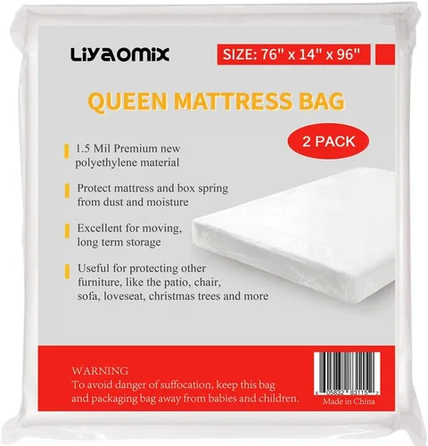 Paquete de 2 bolsas de colchón Queen para mudanza y almacenamiento, 0.059 in, 76 x 96 pulgadas, fundas de colchón de plástico transparente