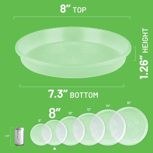 Miniatura 2 de MUDEELA Paquete de 6 platillos para plantas de 8 pulgadas, bandejas de plástico duraderas para interiores, platillo de plástico transparente, hecho