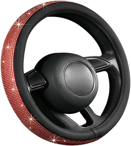 Miniatura 7 de Funda brillante para volante de automóvil, protector de volante de automóvil con diamantes de imitación brillantes de 15 pulgadas, funda