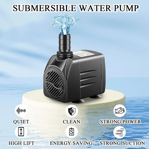 Miniatura 3 de Bomba sumergible, bomba de fuente pequeña con tubo, bomba de agua sumergible para acuario, pecera, interior o exterior, fuente de estanque 25W 400gph
