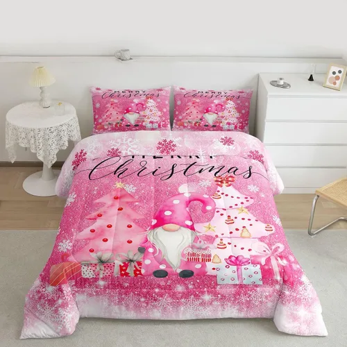 Miniatura 7 de Juego de edredón de Feliz Navidad, tamaño individual, juego de ropa de cama de flores rojas de Navidad, bayas y hojas, para niños y hombres, juego