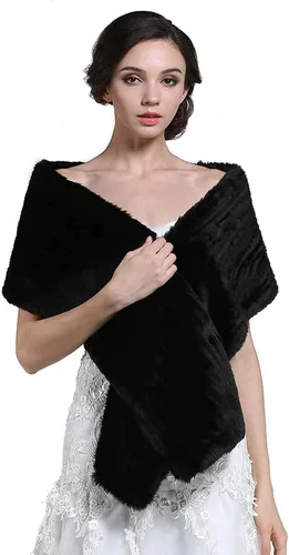 Miniatura 2 de Aukmla Chal de piel sintética para boda, chal de piel de novia, estola de piel de invierno, para novias y damas de honor