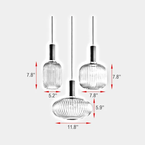 Miniatura 7 de Lámpara colgante negra y pantalla de luz a rayas de vidrio, iluminación colgante moderna para isla de cocina, casa de campo, luces colgantes