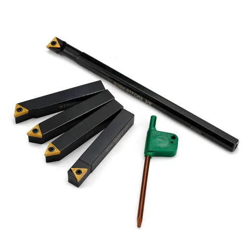 OSCARBIDE Juego de herramientas de torno de vástago de 3/8 pulgadas, 5 piezas (4 soportes de herramientas de carburo + 1 barra de perforación),