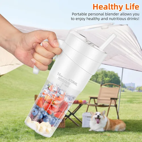 Miniatura 6 de Licuadora portátil para batidos y licuados: licuadora de viaje, mini licuadora de 16 onzas con 6 cuchillas, recargable por USB, para hacer jugo