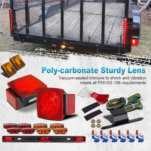 Miniatura 2 de Partsam Kit de luces sumergibles para remolque de 12 V, kit de LED cuadrado + barra de luz de identificación roja/ámbar de 14 pulgadas + luces