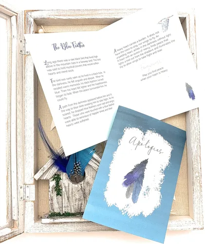 Miniatura 2 de Smiling Wisdom - Tarjeta de felicitación de disculpas y plumas que simbolizan disculpas y perdón - Hombres Mujeres Pareja Familia - Pluma azul