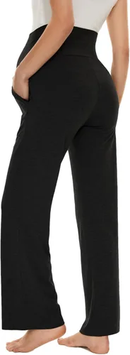 Miniatura 10 de Ecavus Pantalones de maternidad anchos y rectos para mujer, versátiles, cómodos, palazzo, elásticos, con bolsillos