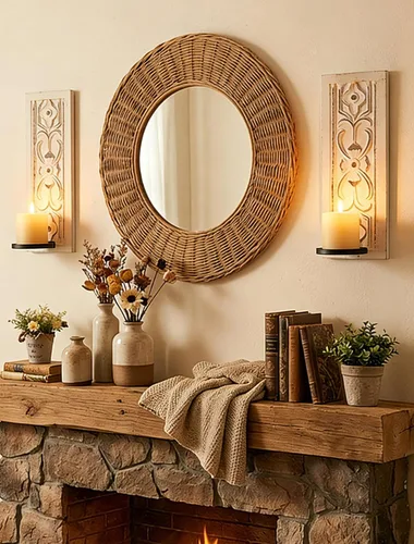Miniatura 7 de Apliques de Velas Rústicos Decoración de Pared Juego de 2 - Walasis Portavelas de Pared de Madera para Granja Blanco Boho Aplique de Vela Arte