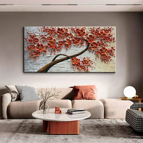 Miniatura 5 de YaSheng Art - Pintura al óleo pintada a mano sobre lienzo Textura Paleta Cuchillo Pinturas Flores Rojas Pinturas Modernas Decoración del Hogar