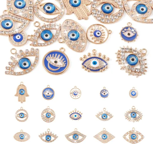 Miniatura 7 de 32 dijes de conector contra el mal de ojo, forma de ojo de caballo cuadrado con forma de ojo de caballo con conectores de ojo malvado
