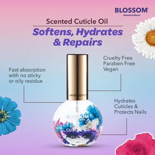 Miniatura 8 de Blossom Hidratante, hidratante, fortalecedor, aceite perfumado para cutículas + todo natural orgánico a base de plantas, removedor de esmalte