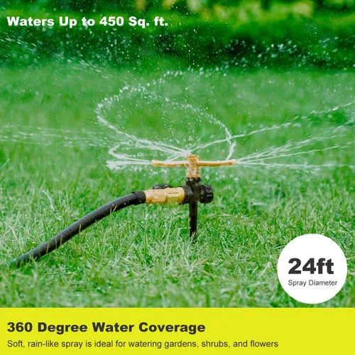 Miniatura 5 de FANHAO Paquete de 2 aspersores de metal para patio con base de pico, rociador de agua de 3 brazos, sistema de rociadores de jardín rotativos