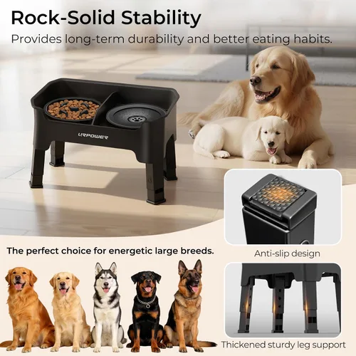 Miniatura 7 de URPOWER Tazones elevados para perros a prueba de desorden con soporte elevado de 4 alturas ajustables con cuenco de agua antiderrames y cuencos