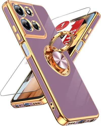Miniatura 119 de LeYi Funda para Samsung Galaxy S22 Ultra con soporte de anillo giratorio de 360°, soporte magnético, chapado en oro rosa, borde protector para Negro