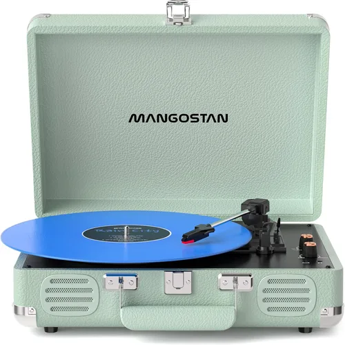 Miniatura 13 de Tocadiscos Bluetooth vintage, tocadiscos portátil de 3 velocidades con altavoces estéreo de graves integrados, fonógrafo de vinilo accionado por