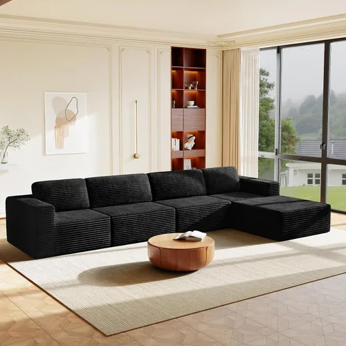 Miniatura 28 de Vesgantti Sofá modular en forma de U de 119 pulgadas, sofá modular de pana con asiento profundo y soporte de resortes, sofá convertible con 2 Beige