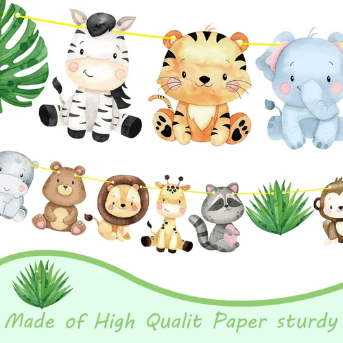 Miniatura 4 de Pancartas de safari en la selva, 2 unidades, animales de safari, fiestas de cumpleaños, decoraciones de guirnalda de fiesta temática para Wild One