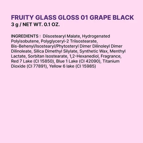 Miniatura 7 de COLORGRAM FRUITY GLASS GLOSS 01 GRAPE BLACK Brillo labial brillante no pegajoso con brillo similar al vidrio Lápiz labial hidratante de larga