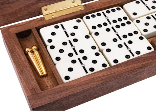 Miniatura 3 de Alex Cramer Le Club - Juego de dominó de lujo con estuche de nogal hecho a mano y cuna/mostrador, calidad de torneo 28 indestructibles