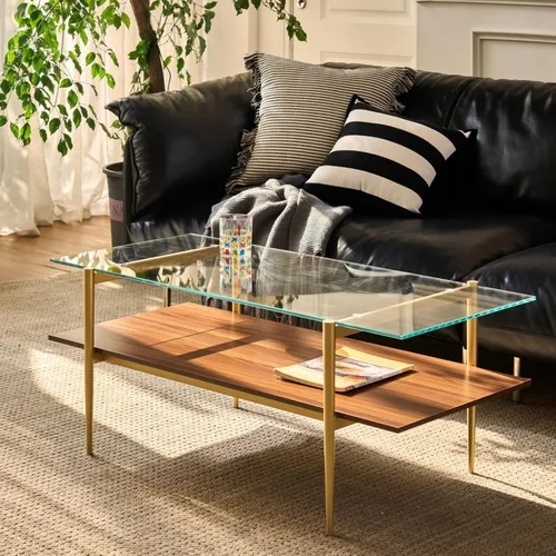 Miniatura 9 de Saint Mossi - Mesa de café moderna para sala de estar, mesa de café redonda de mediados de siglo, mesa central de 2 niveles para espacios pequeños