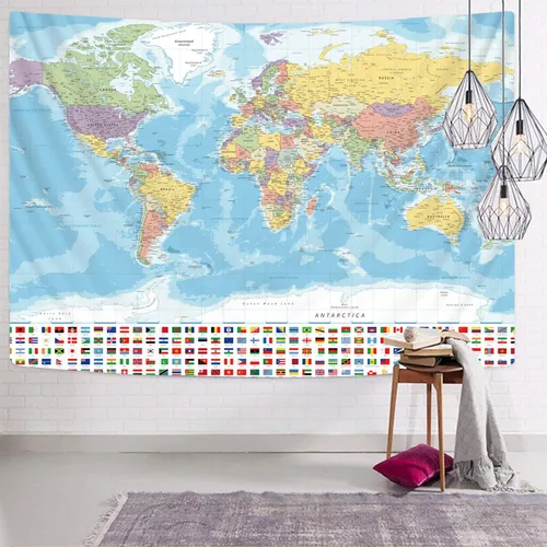 Miniatura 3 de KYKU Tapiz grande de mapa del mundo para banderas de pared, tapiz de globo, decoración temática de fiesta, geografía, carteles de aula